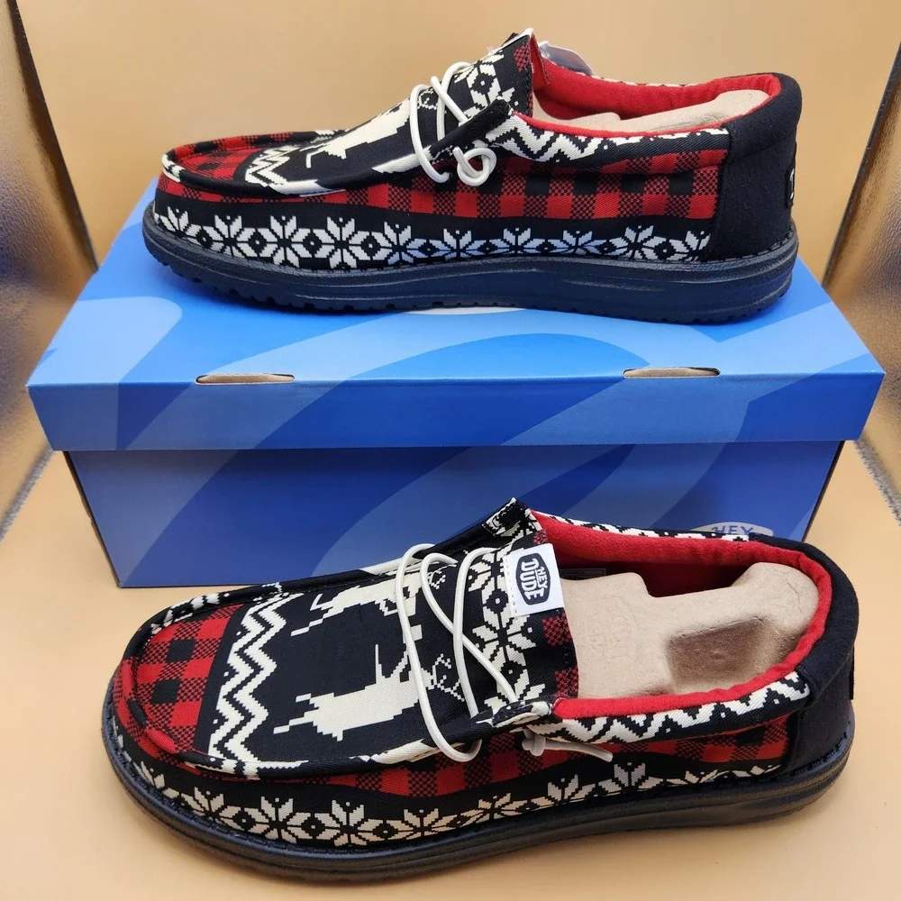Hey Dude Wally Holiday Cheers Shoes Mens Size 11 Black Multi Casual Comfort Xmas